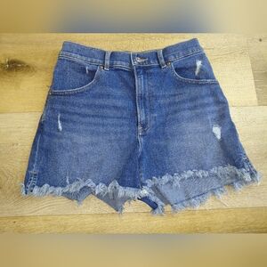 Express Distressed Blue Jean Shorts Super High Rise Sz 4